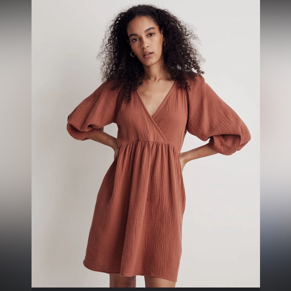Zara Rust Orange V-Neck Dress Size Large